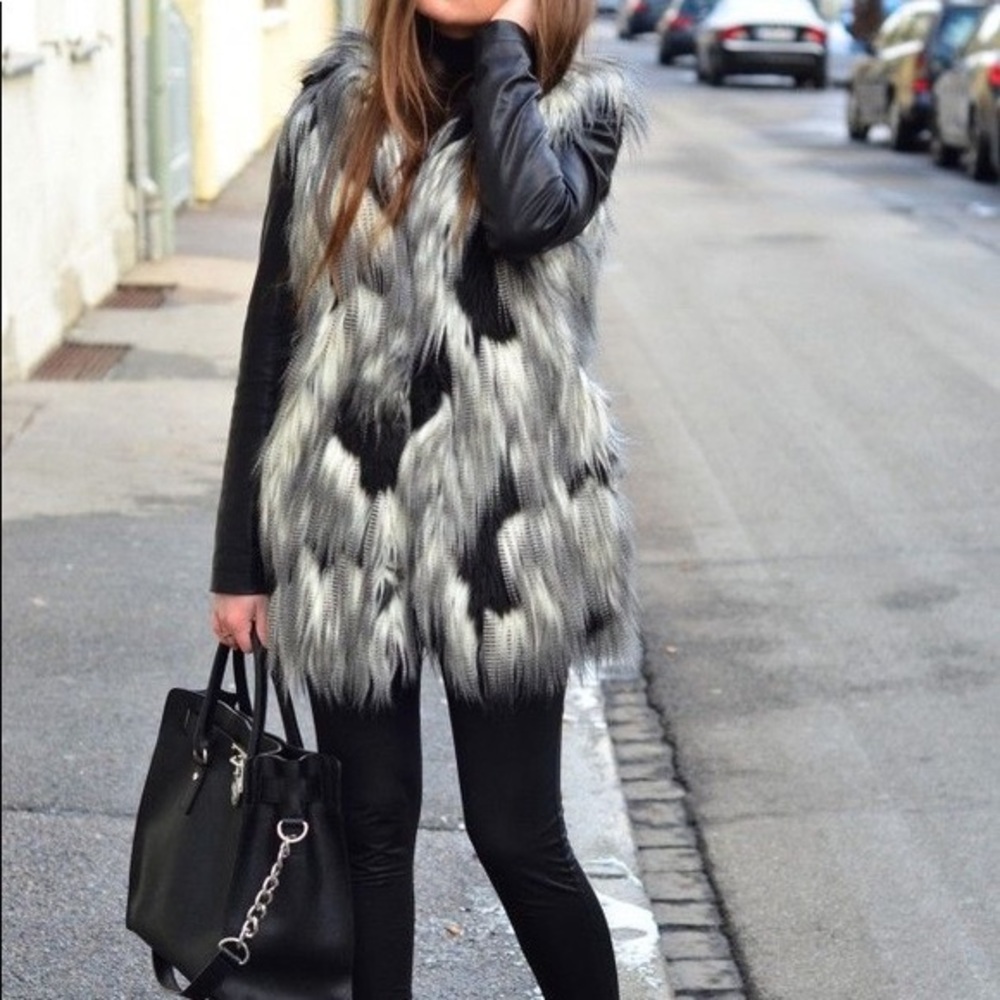 Chic Shaggy Patched Faux Fur Coat Jacket - Picture 11 of 14